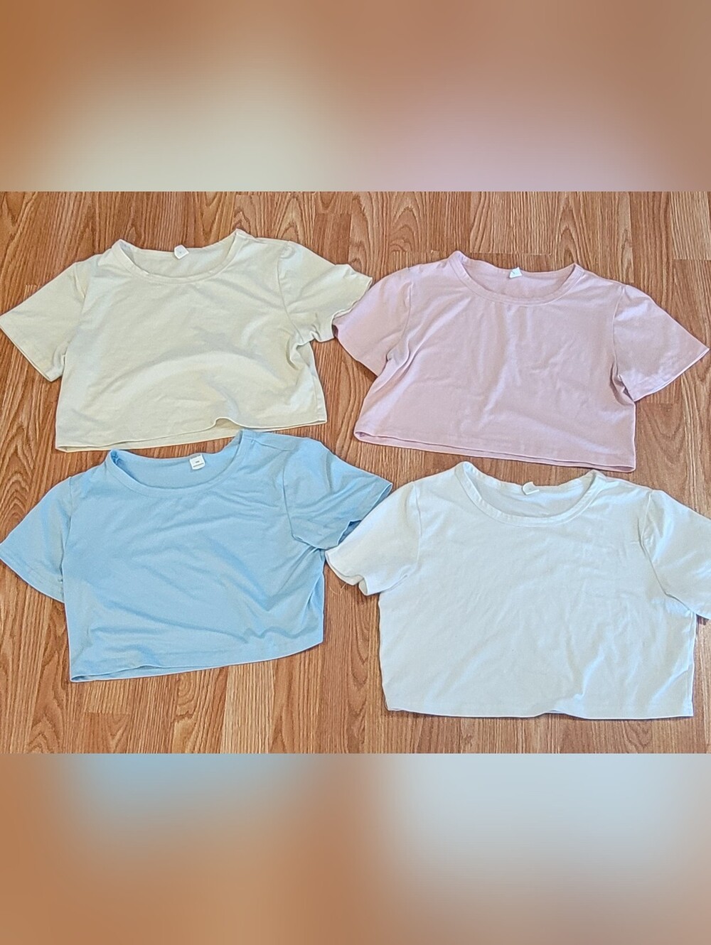 SHEIN 4 Of Pastel Short Sleeve Crewneck Cropped Shirts - Yellow Pink Blue White